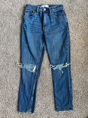 Abercrombie & Fitch The Skinny High Rise Curve Love Dark Distressed Blue Jeans